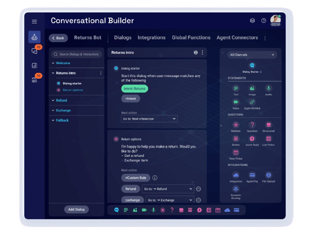 LivePerson conversation builder environment.