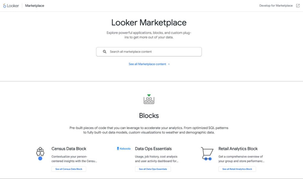 The Looker Marketplace interface.