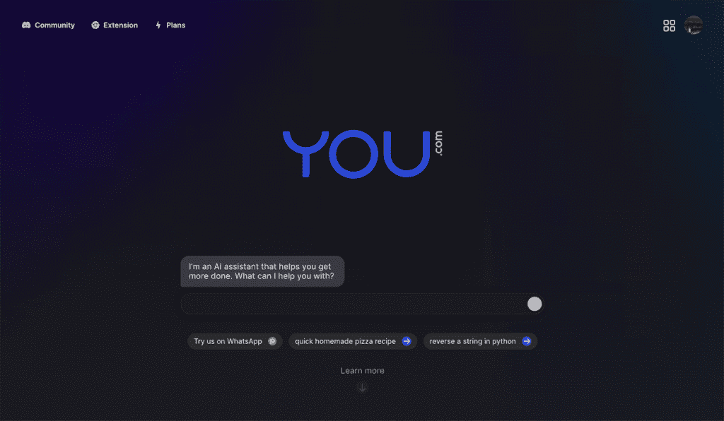 YouChat homepage.