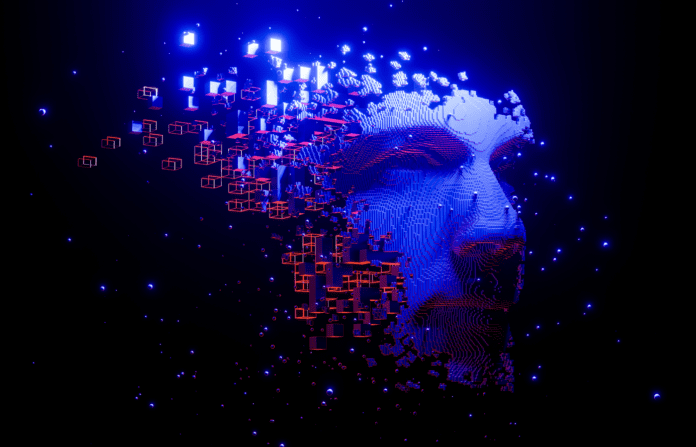 Abstract digital human face in 3d rendering.