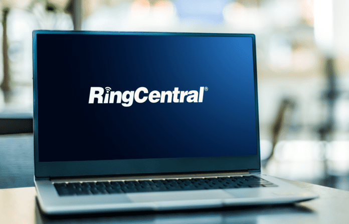 Laptop computer displaying logo of RingCentral.