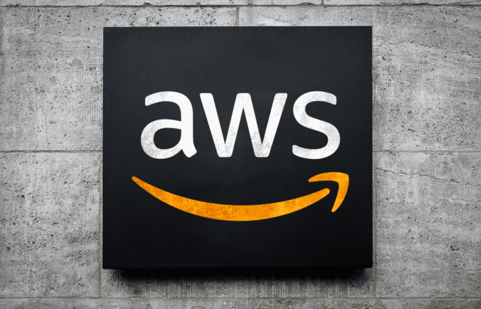 AWS logo on a wall.